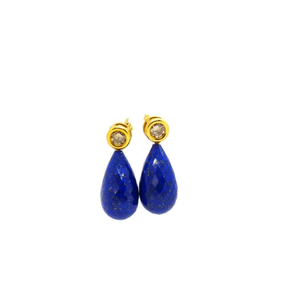 Ohrringe 2 Brillanten 1,41ct 2 Lapislazuli 12,07ct 750 18K Gelbgold Länge 3cm