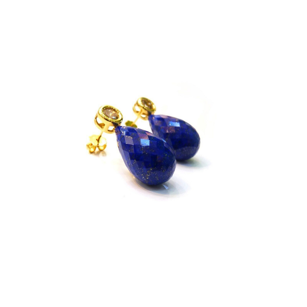 Ohrringe 2 Brillanten 1,41ct 2 Lapislazuli 12,07ct 750 18K Gelbgold Länge 3cm