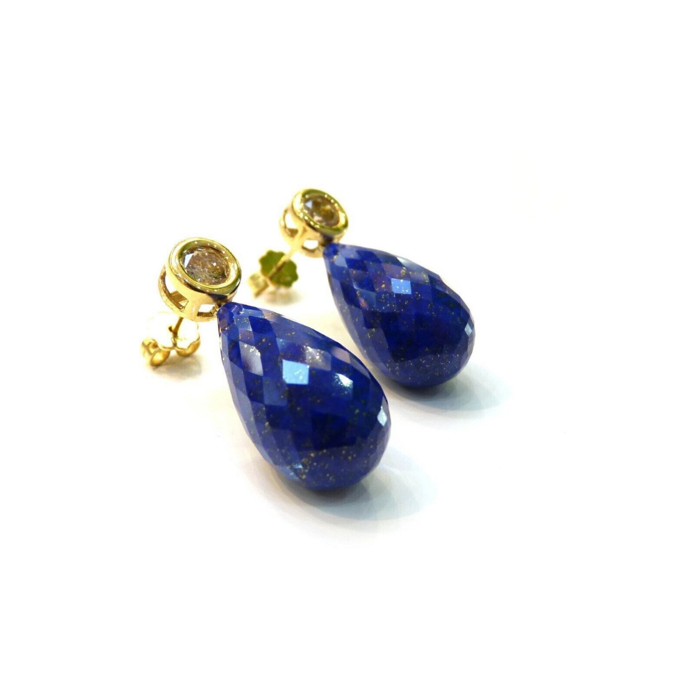 Ohrringe 2 Brillanten 1,41ct 2 Lapislazuli 12,07ct 750 18K Gelbgold Länge 3cm