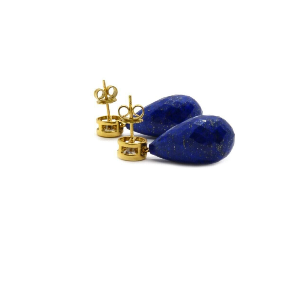 Ohrringe 2 Brillanten 1,41ct 2 Lapislazuli 12,07ct 750 18K Gelbgold Länge 3cm