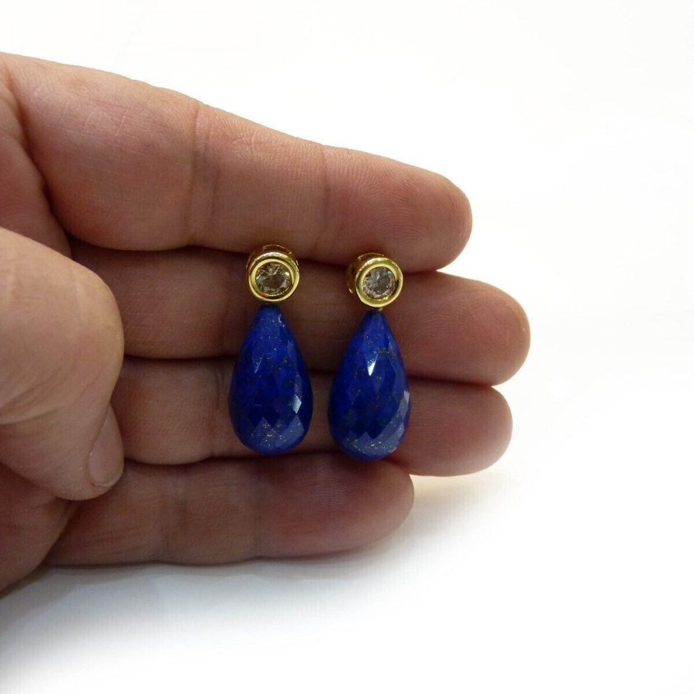 Ohrringe 2 Brillanten 1,41ct 2 Lapislazuli 12,07ct 750 18K Gelbgold Länge 3cm