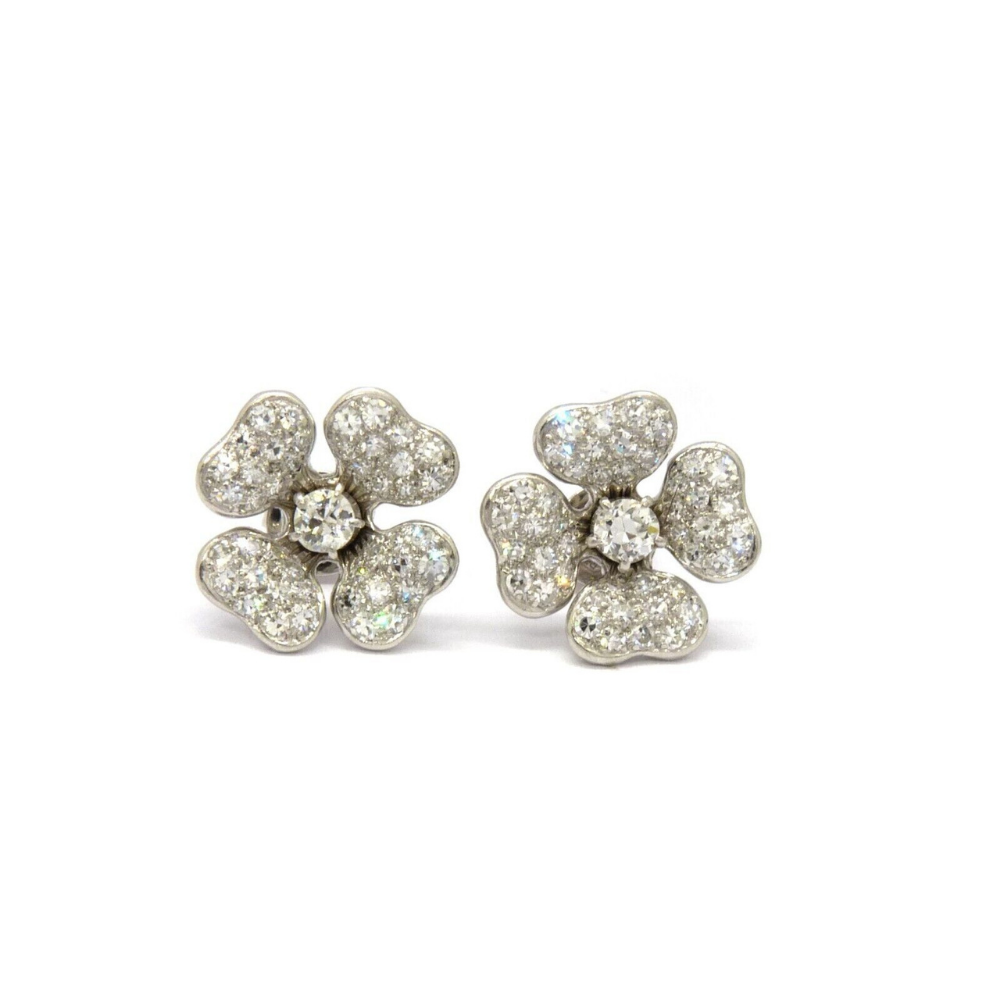 Art Deco Ohrstecker um 1915 ca.2,68ct Rose Cut Diamanten 750 18K Weißgold