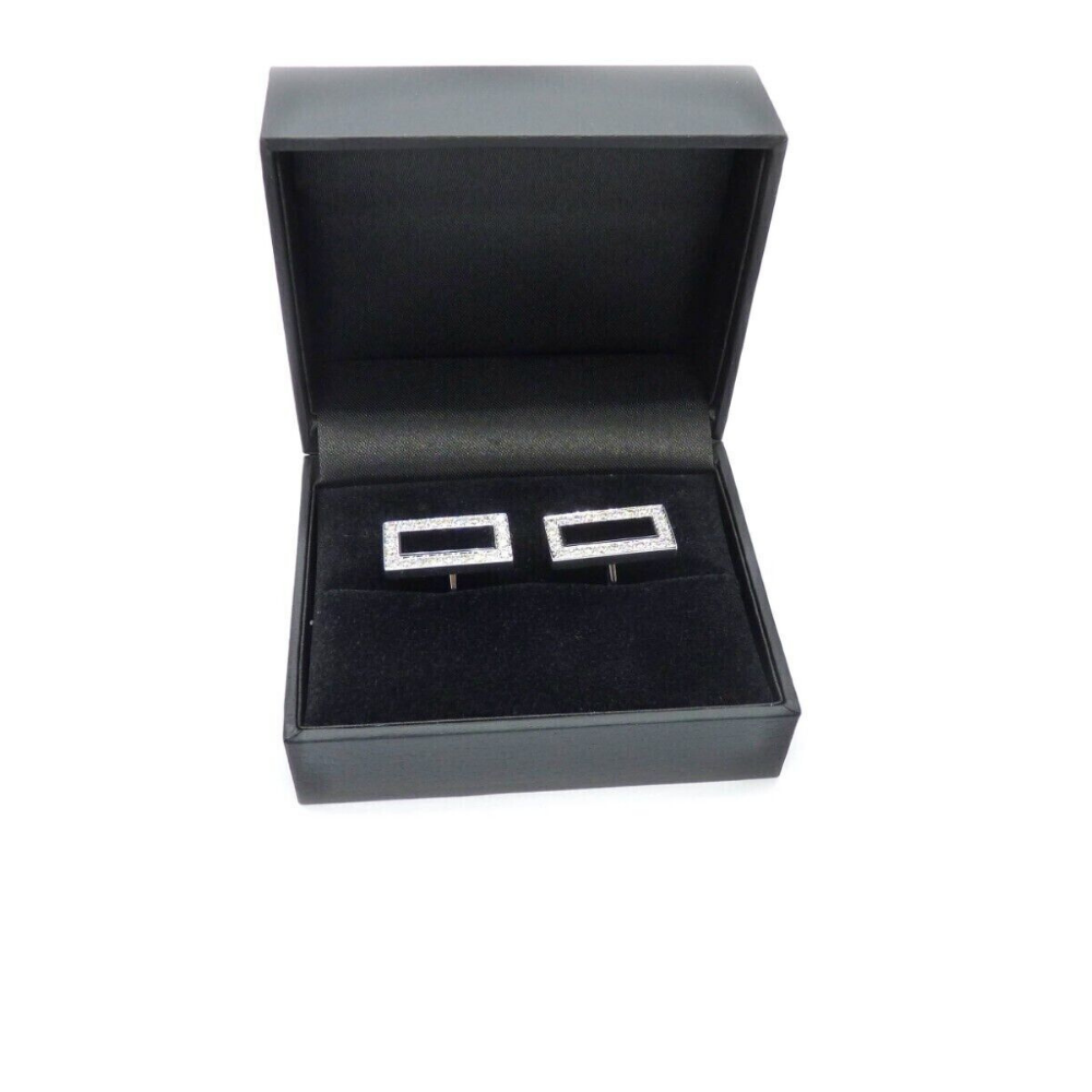 Feine MANSCHETTENKNÖPFE Rechteckig Brillant / Onyx 750er 18K Massiv Weissgold