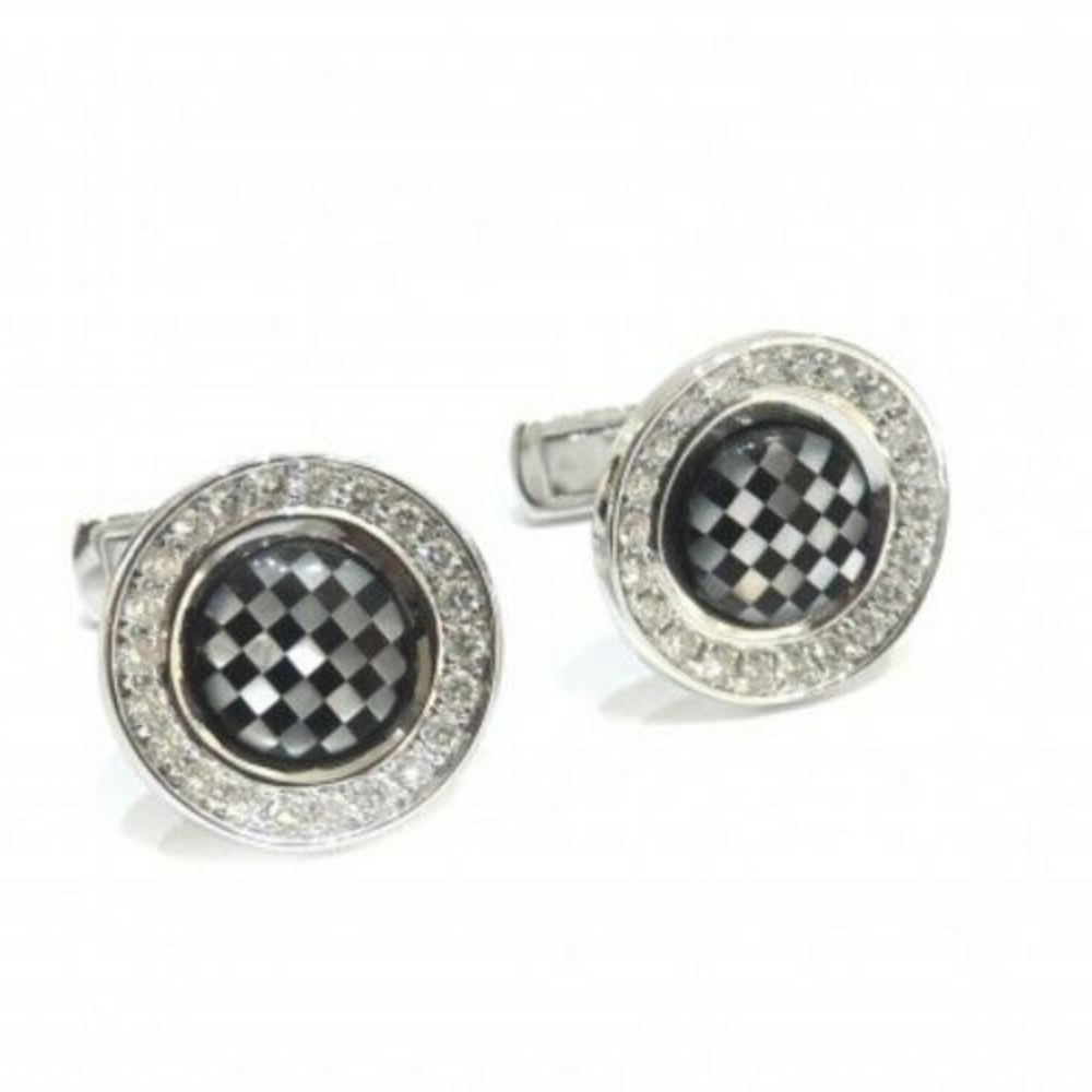 LUXUS MANSCHETTENKNÖPFE BRILLANTEN / PERLMUTT 0,50ct 750er 18K WEISSGOLD