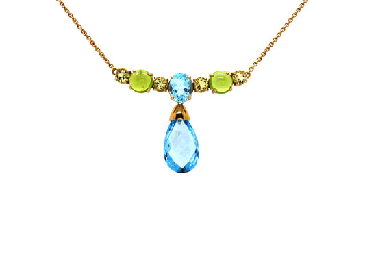 Anhänger Topas-Peridot-Beryl insg. 25,59ct 750  18K Rosegold Länge 42cm