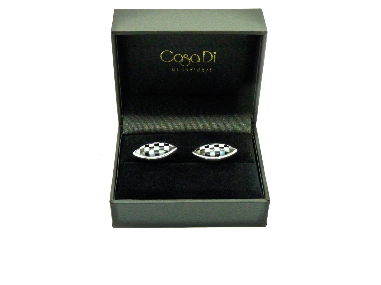 Feine Manschettenknöpfe 18K 750 Weißgold mit Perlmutt und Onyx