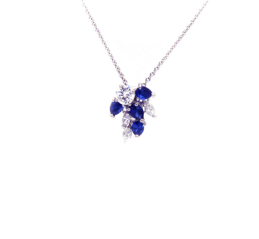 Blau Saphir/Brillant Anhänger 0,90ct  18K 750 Weißgold