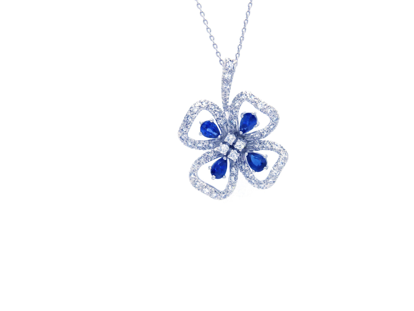 Blau Saphir/Brillant Anhänger insg. 1,48ct 18K 750 Weißgold Länge 43cm