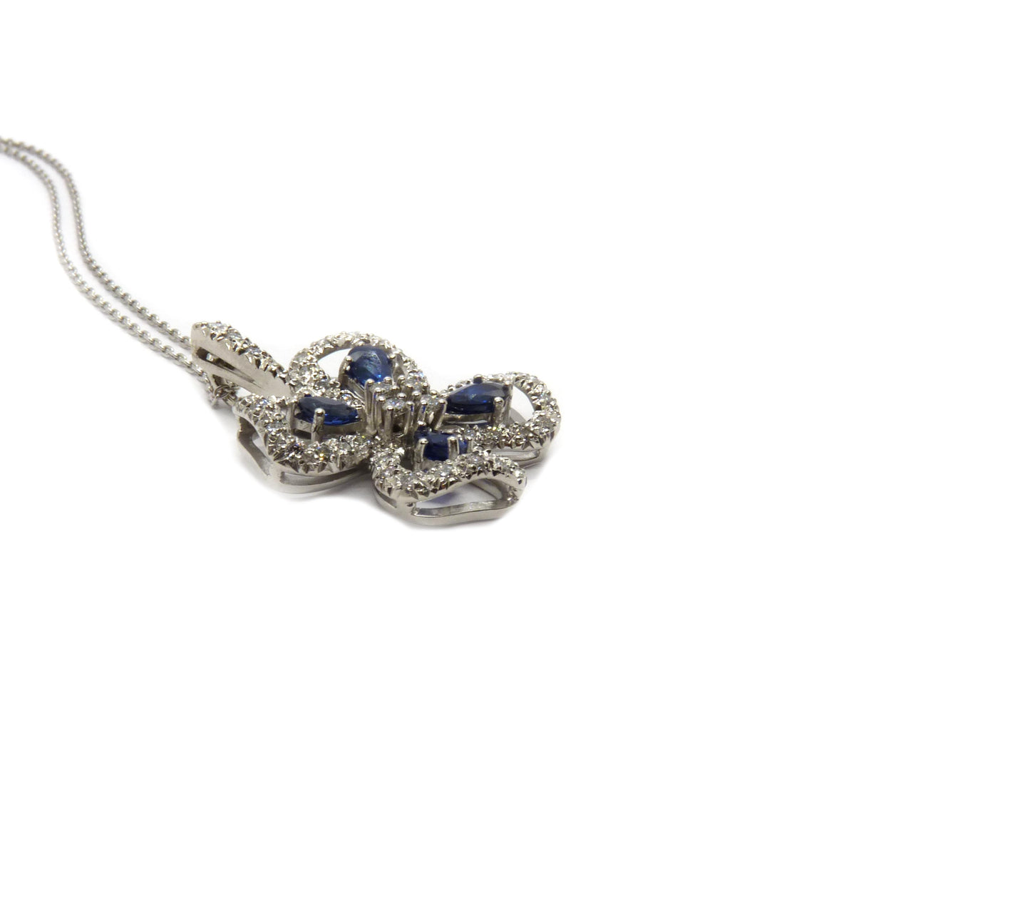 Blau Saphir/Brillant Anhänger insg. 1,48ct 18K 750 Weißgold Länge 43cm