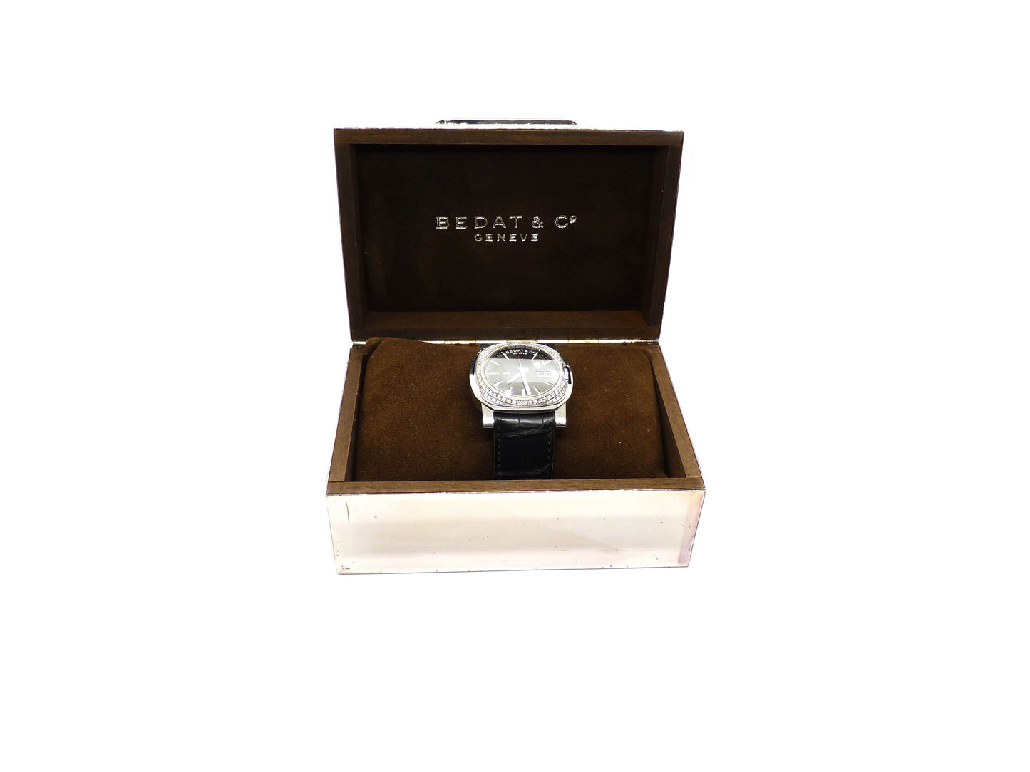 Bedat & Co.Geneve Uhr Ref: No.8 Stahl Gehäuse mit 75 Brillanten 1,58ct Lederband