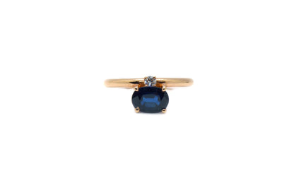 Ring  1Blau Saphir ca.1,75ct   Brillant 0,08ct 750er 18K Rosegold Größe 53