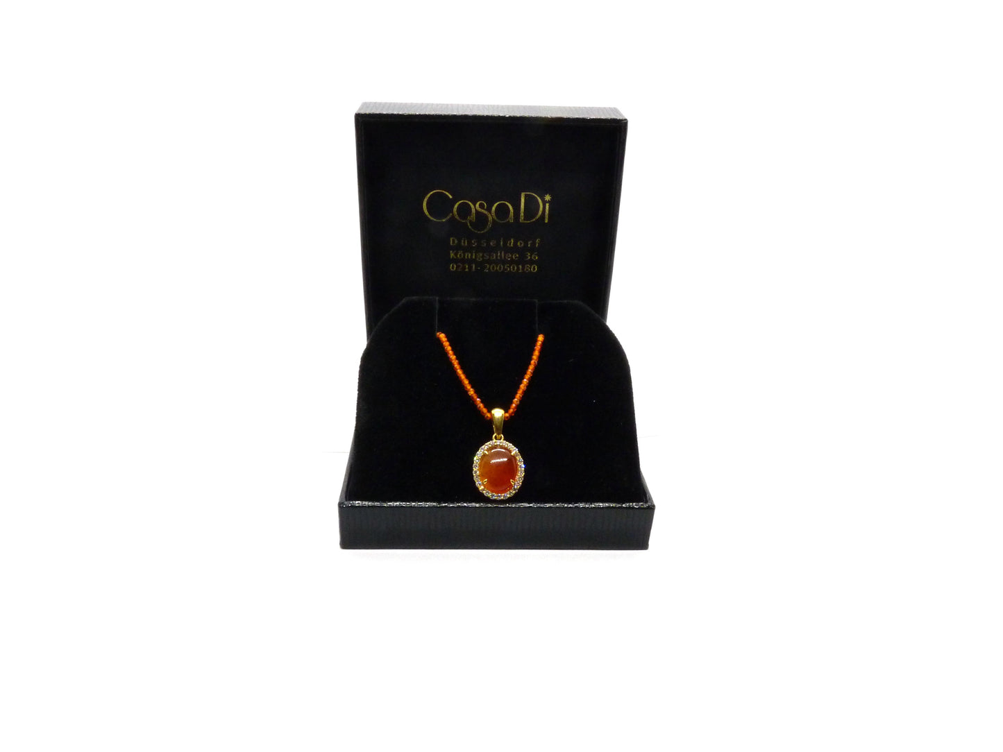 Anhänger 1 Feuer Opal 4,60ct, 26Brillanten 0,49ct 750 18K Gelbgold Länge:41cm