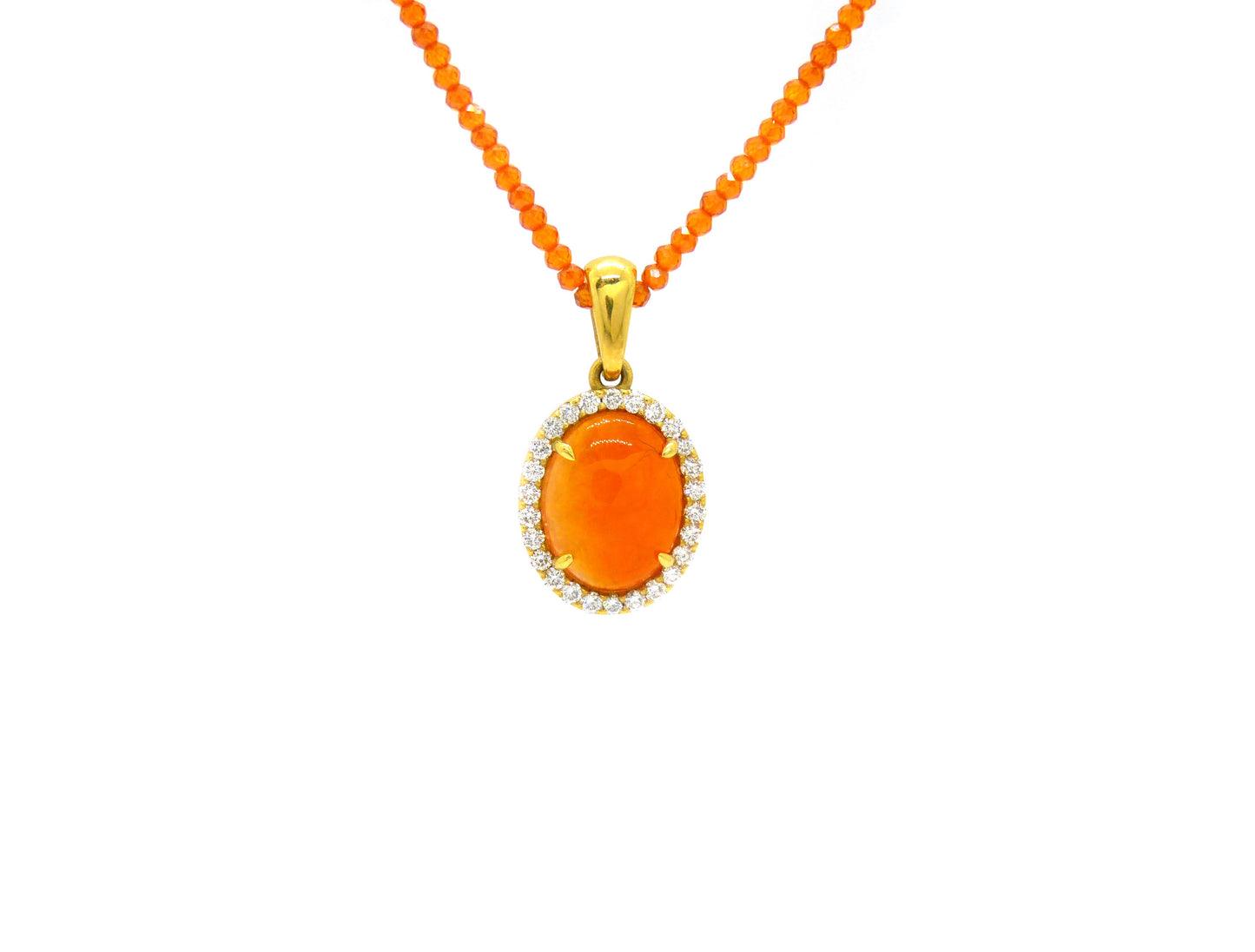 Anhänger 1 Feuer Opal 4,60ct, 26Brillanten 0,49ct 750 18K Gelbgold Länge:41cm