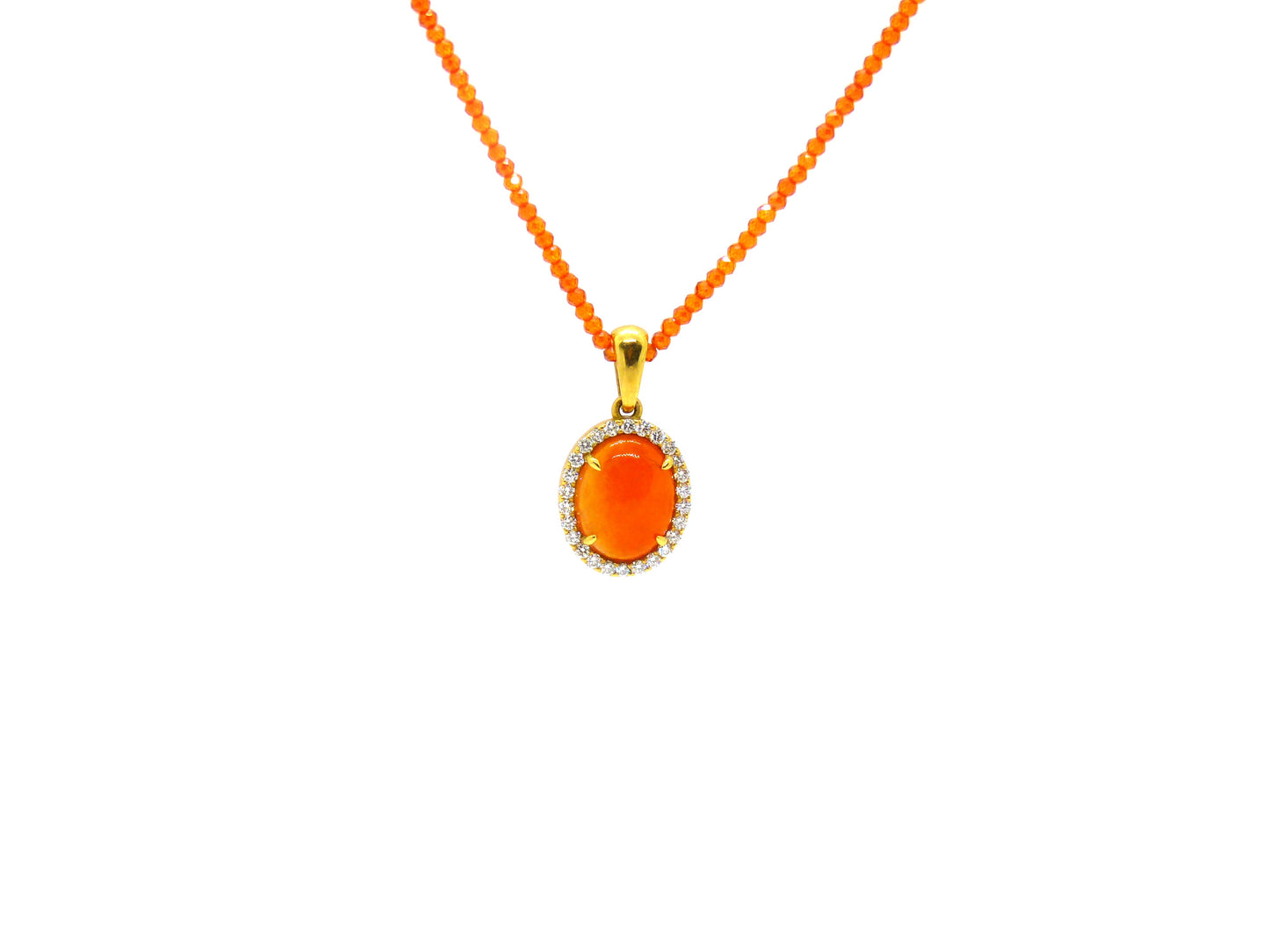 Anhänger 1 Feuer Opal 4,60ct, 26Brillanten 0,49ct 750 18K Gelbgold Länge:41cm